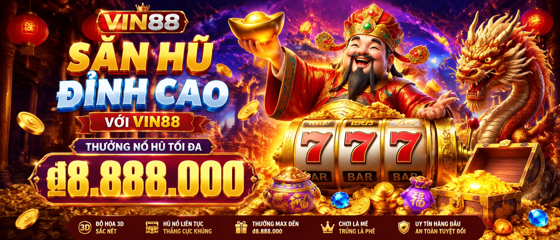 Giao diện danh mục nổ hũ Vin88 trên nền tối hiện đại