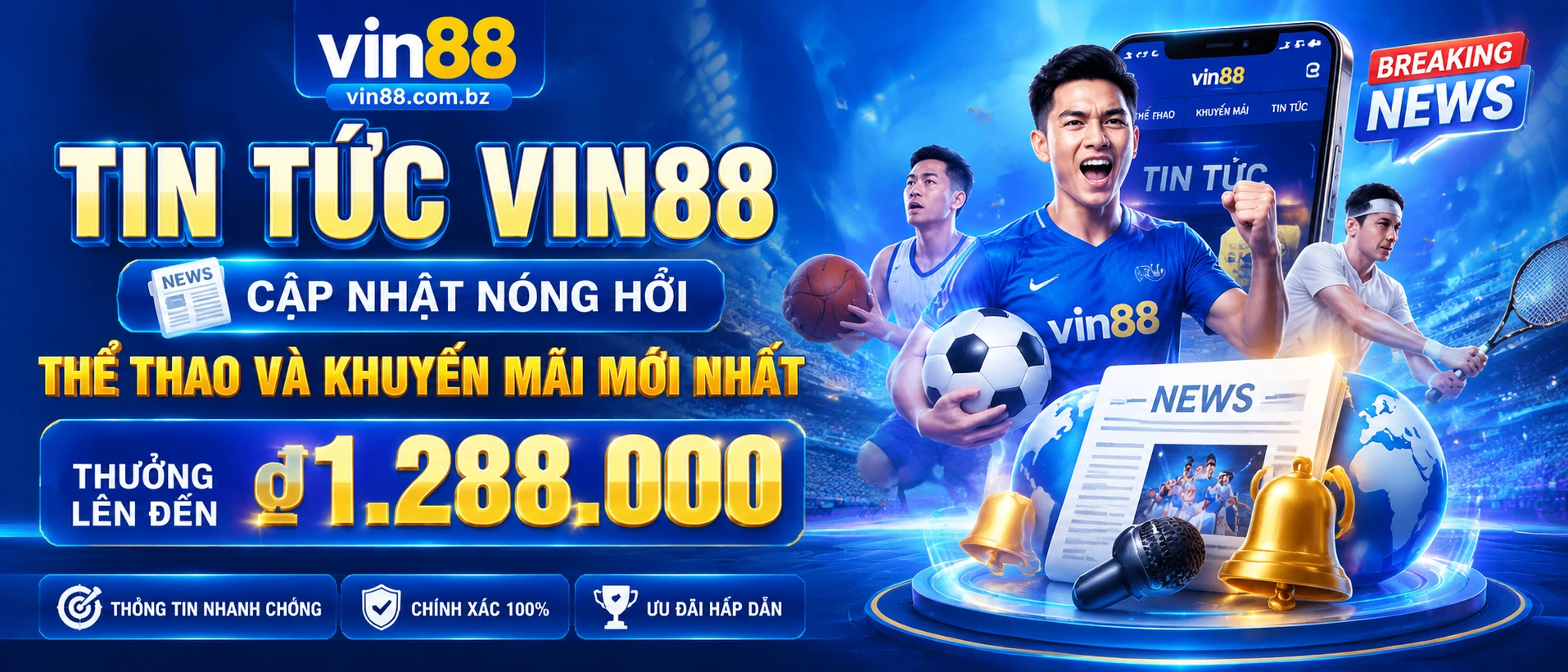Giao diện tin tức Vin88 trên nền tối, hiển thị khu vực cập nhật ưu đãi