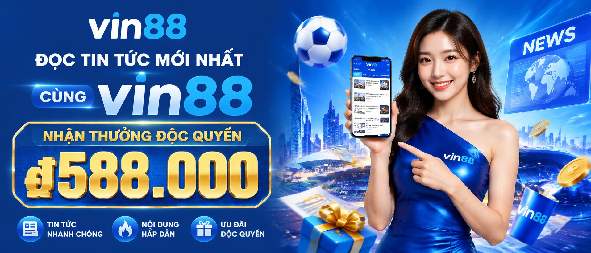Màn hình tin khuyến mãi Vin88 với các thẻ nội dung ngắn